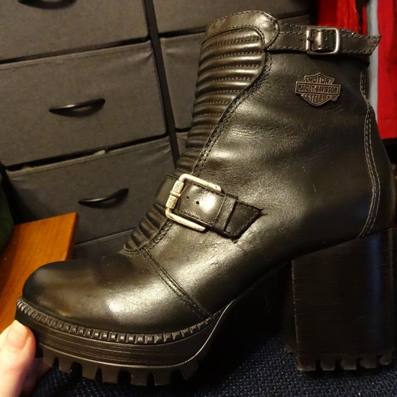 harley davidson black leather ankle boots 9 womans - Picture 1 of 6